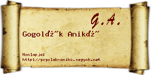 Gogolák Anikó névjegykártya